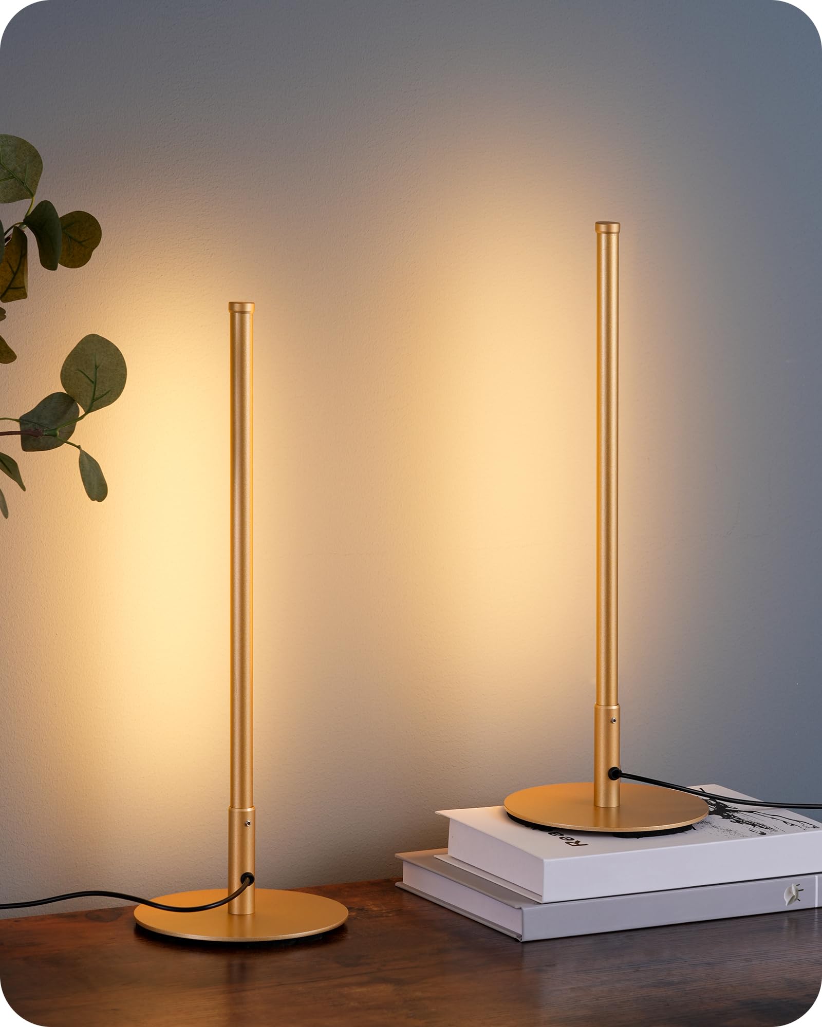 Photo 1 of EDISHINE LED Table Lamp, Minimalist Bedside Lamp with 3 Dimmable Color Temperature, Nightstand Lamp, Stepless Corner Light for Bedroom, Living Room, Gift, Reading, Metal Finish, Gold, 2PCS