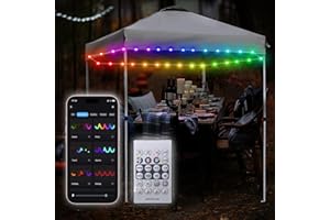 Neisouf 40ft LED Tent Lights, Battery Operated RGB Color Changing LED Tent Lights with APP and Remote Control, Chasing LED Rope Light for Canopy (RGB+IC, 40ft)