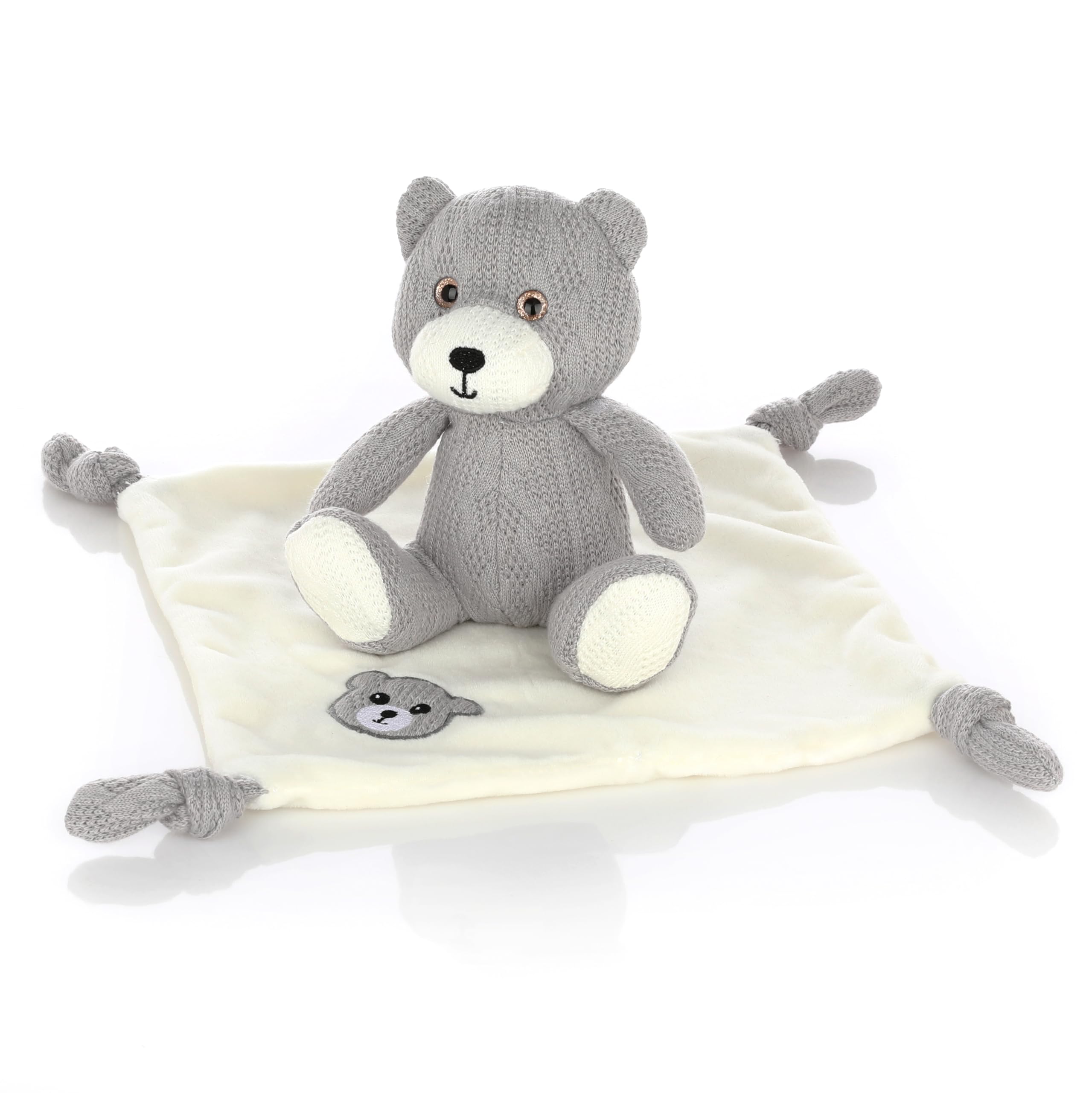 Nordstern Teddy bear with Comfort blanket- Baby Newborn Gift for Girls or Boys in Knitted Look - First Equipment Soft Toy bear and Comforter in Grey
