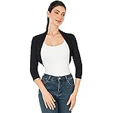 AmélieBoutik Women Ruched Casual 3/4 Sleeve Bolero Cropped Shrug Open Front Cardigan Jacket