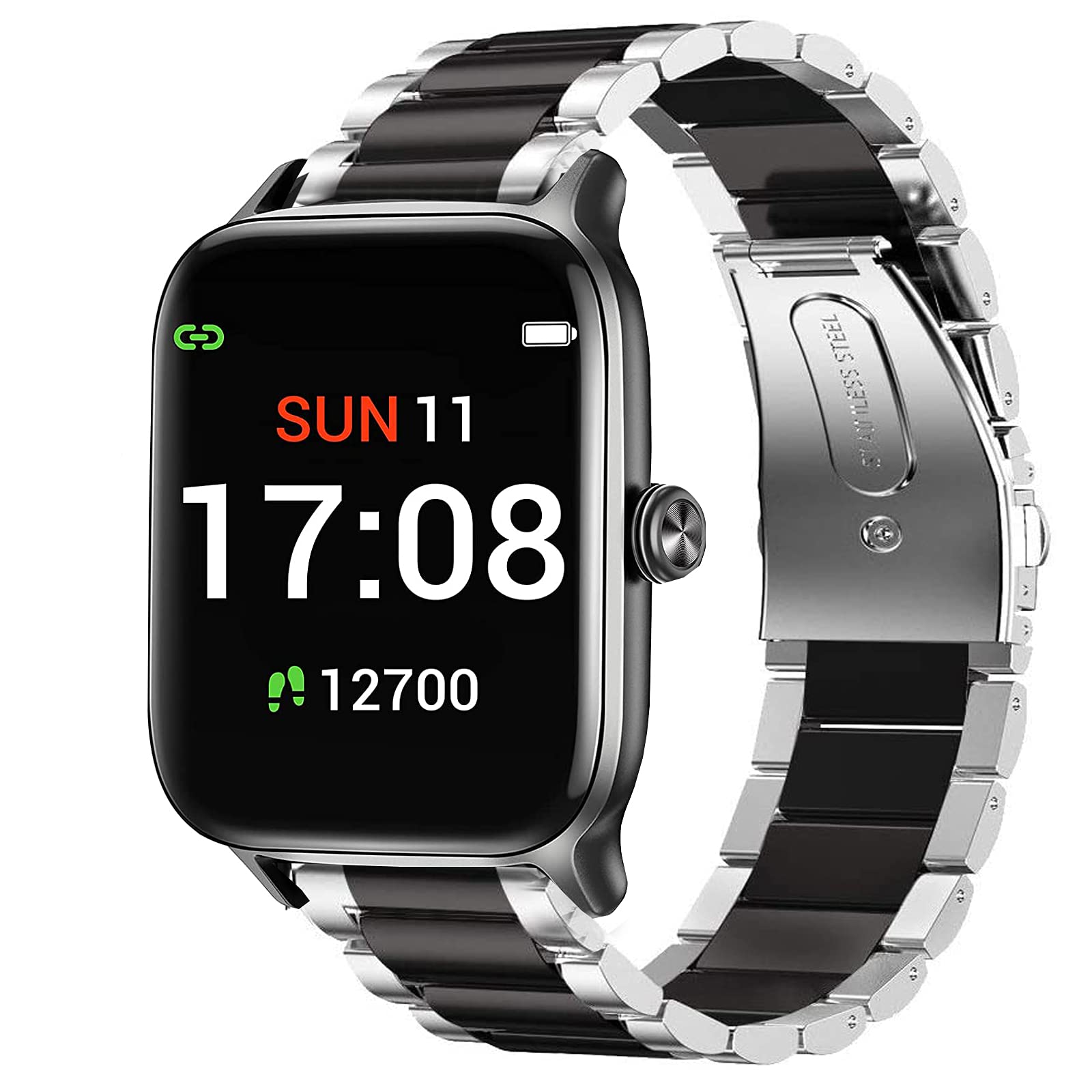 Giaogor Compatible for Letsfit EW1 Band, Quick Release Stainless Steel Metal Replacement Straps Compatible with Letsfit EW1 Smartwatch (Silver-Black)