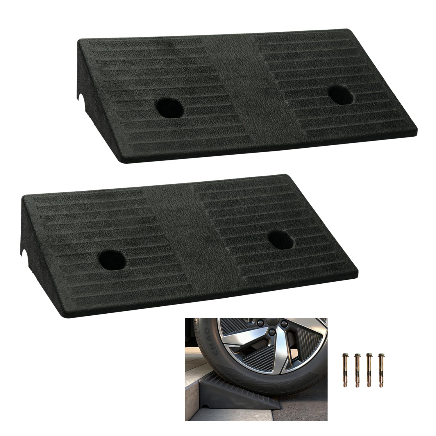 Photo 1 of Curb Ramp 3.5 inch Rise Curb Ramps for Sidewalks Rubber 2 Pcs Driveway Ramps for Low Cars Curb Ramps for Driveway,Shed,Wheelchair 7000lbs Powersport Loading