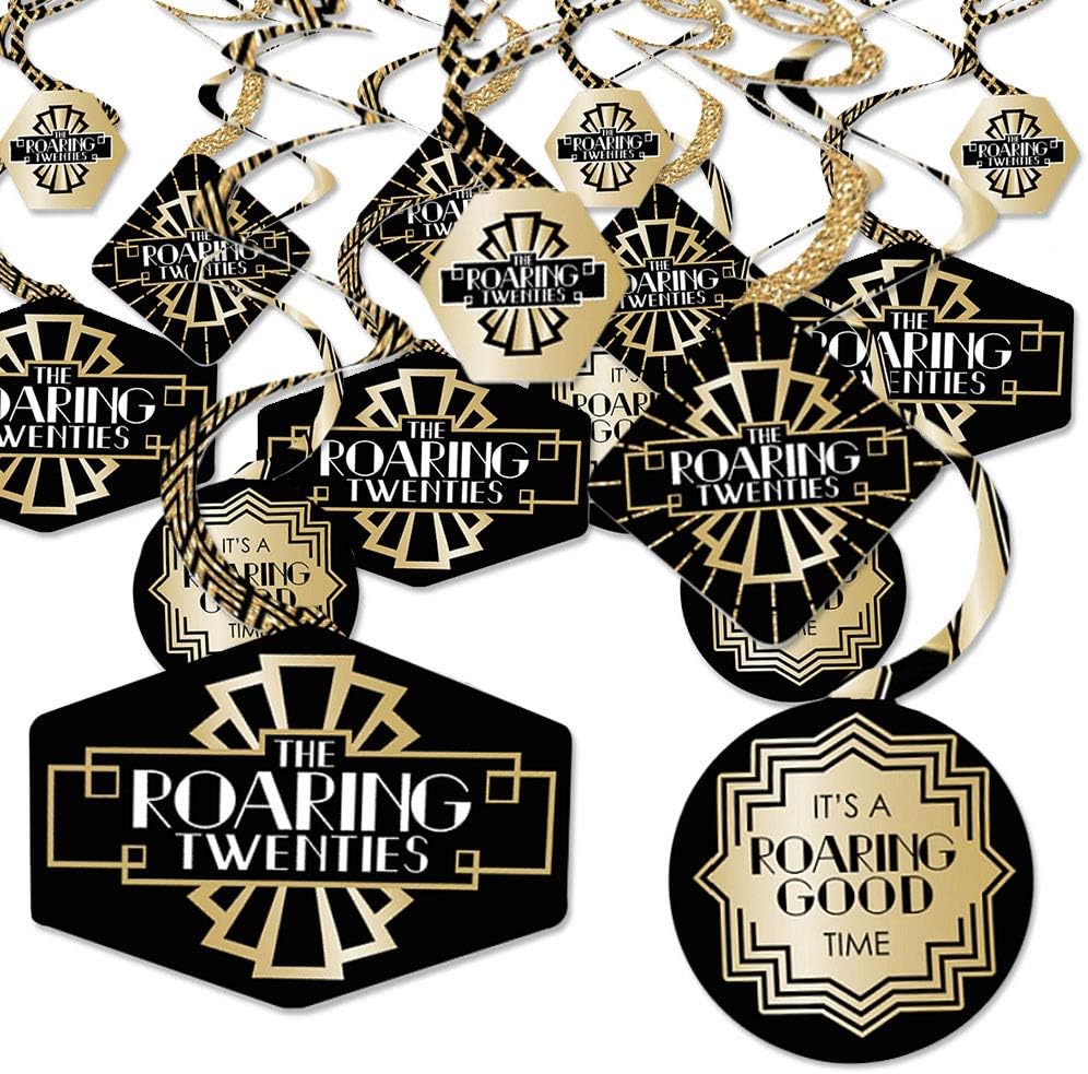 Big Dot of Happiness Roaring 20's - 1920s Art Deco Jazz Party Hanging Decoration Swirls - Set of 40