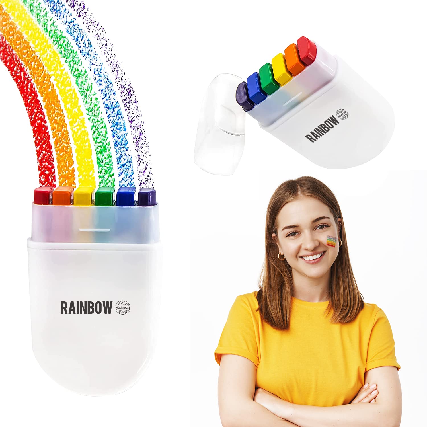 VIOLA HOUSE Rainbow Face Paint Gay Lesbian Pride Flag Color Face & Body Paint Stick mit Pride Broschen, Pocket Size Marches Events Festival.