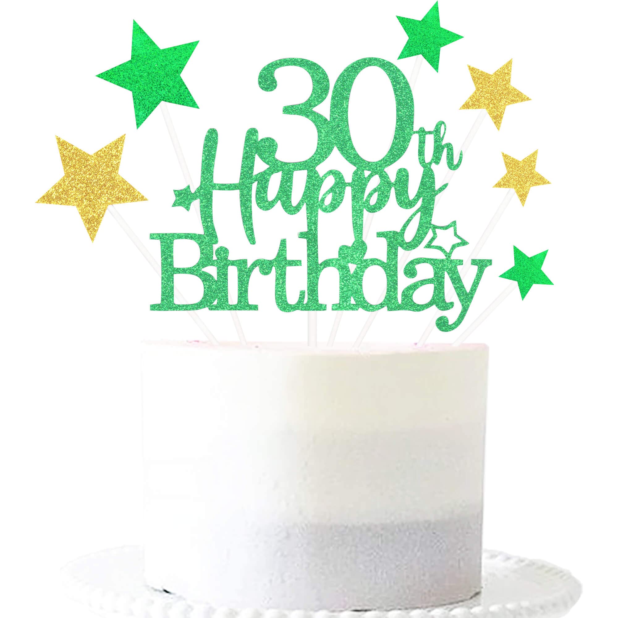 Glittery 30th Happy Birthday Cake Topper with Star,Personalised 30 Birthday Cake Toppers Party Decorations Party Supplies for Boys Girls Green Gold