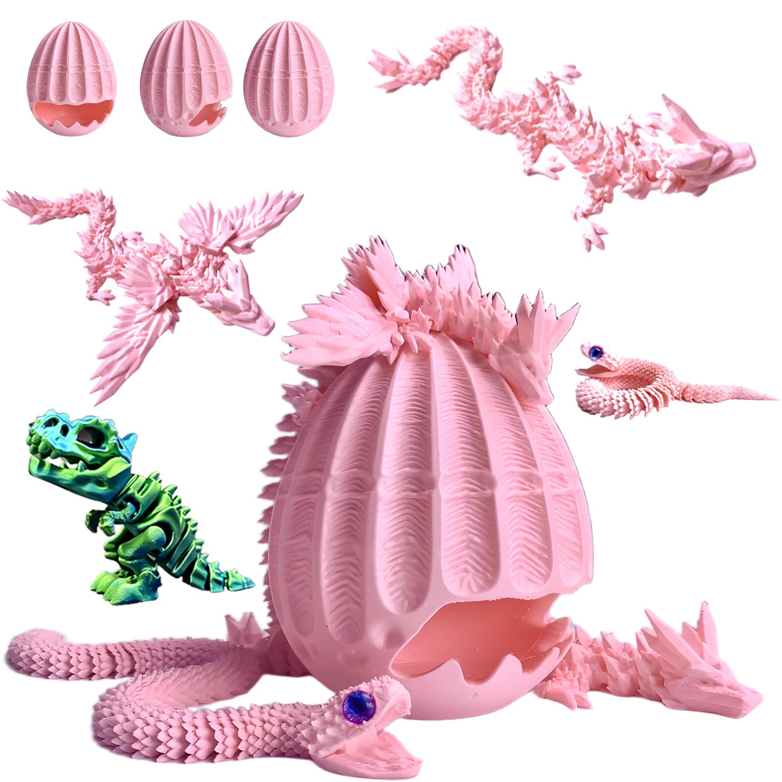 TJYZGXQ 5pcs,12" 3D Printed Dinosaur Eggs,Dragon Egg,Crystal Dragon Toys,Snake Eggs, T Rex，Animals,Fidget Toy,Desk Executive Toy，Easter Eggs Basket Stuffers,Toys for Boys Kids Teen 5-7 4-6 8-12