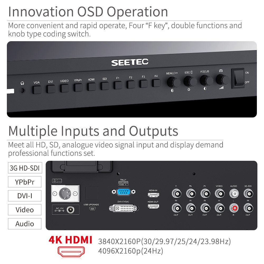 SEETEC P173-9HSD 17.3 Inch 1920x1080 Desktop Monitor for Broadcast LCD Monitoring with 3G-SDI HDMI AV YPbPr