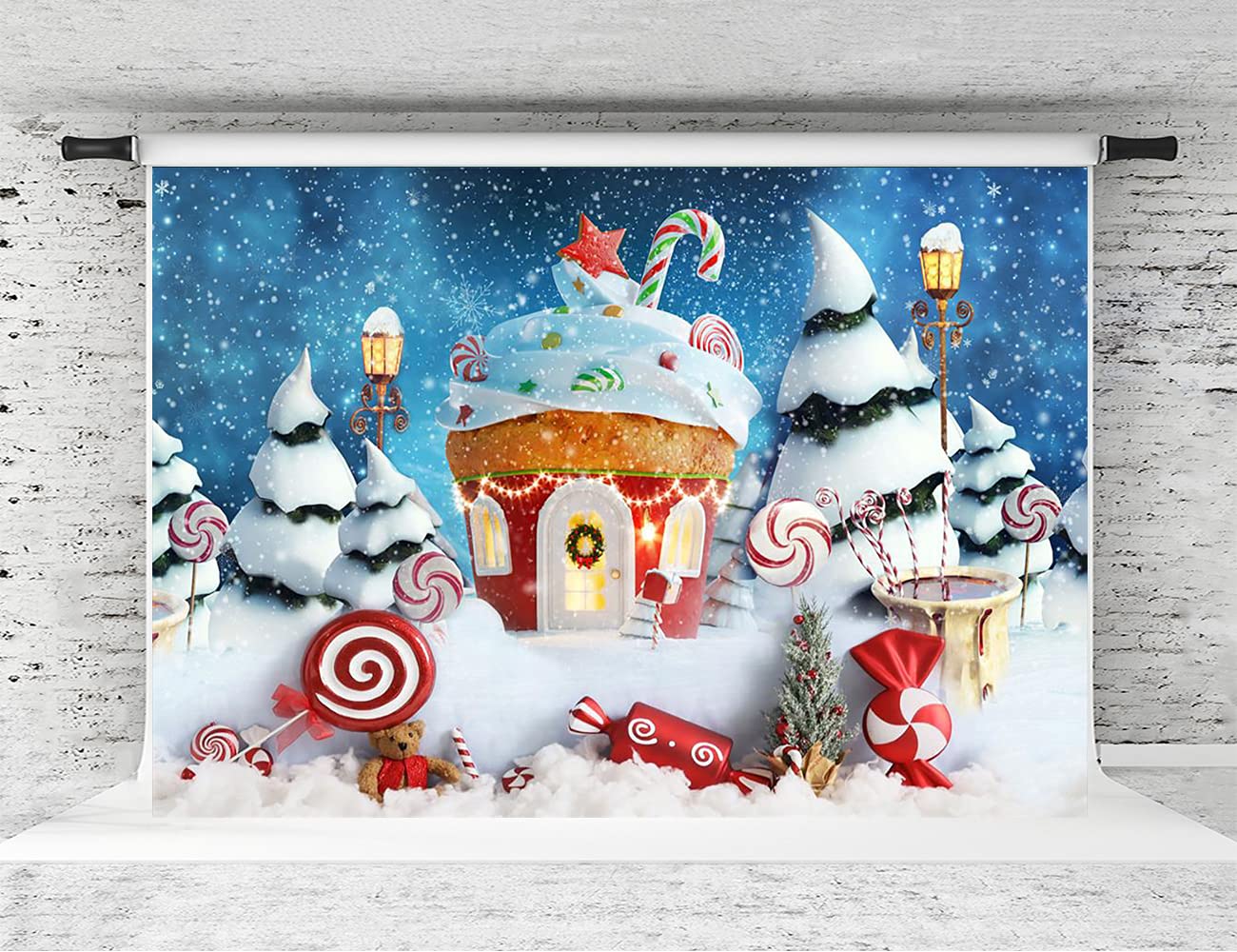 Kate Christmas Backdrops Cup Cake House Snowland Candy Background Portrait Photo Booth Photostudio 5x7ft(1.5x2.2m)