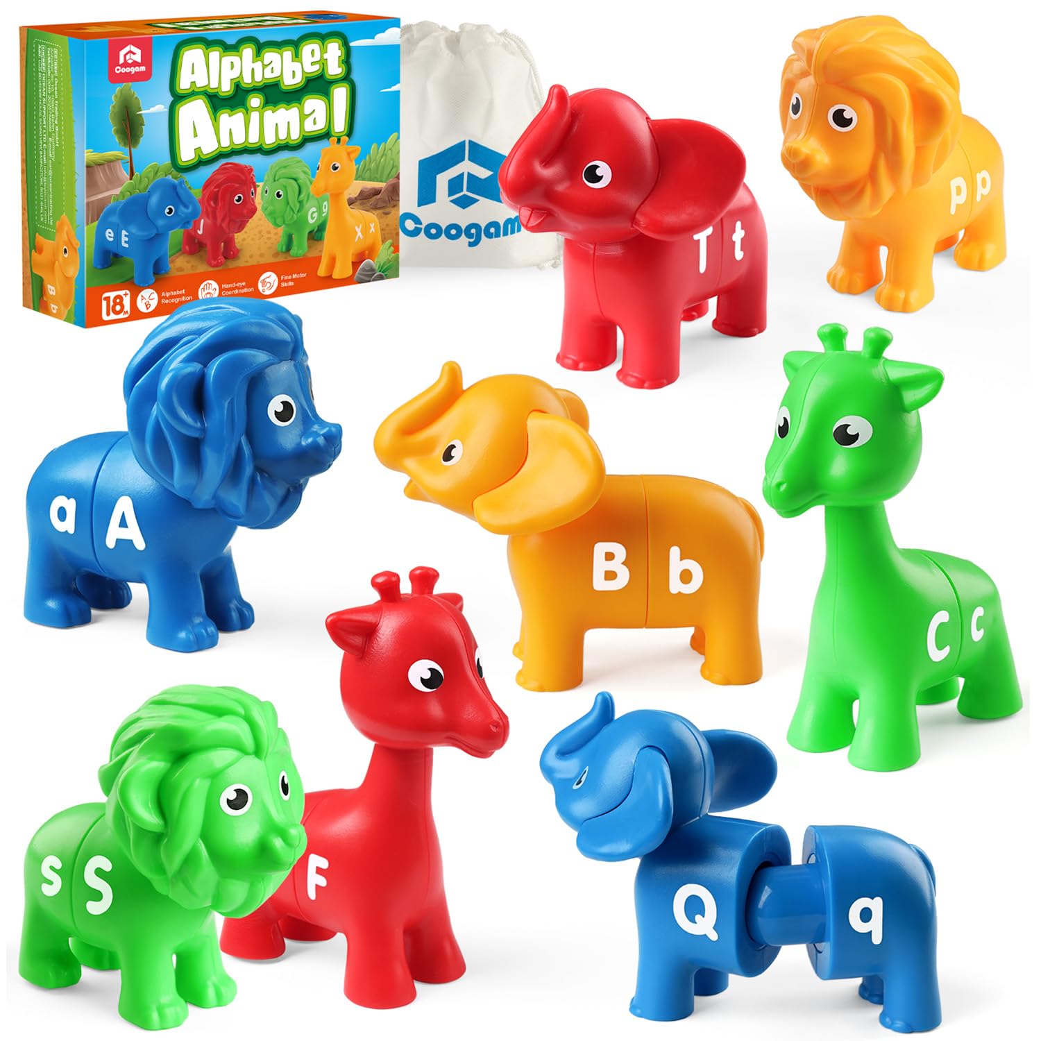 Coogam ABC Animal Alphabet Matching Game, 26PCS Uppercase Lowercase Letters Fine Motor Toy, Preschool Educational Learning Toys for 2 3 4 Years Old Toddlers