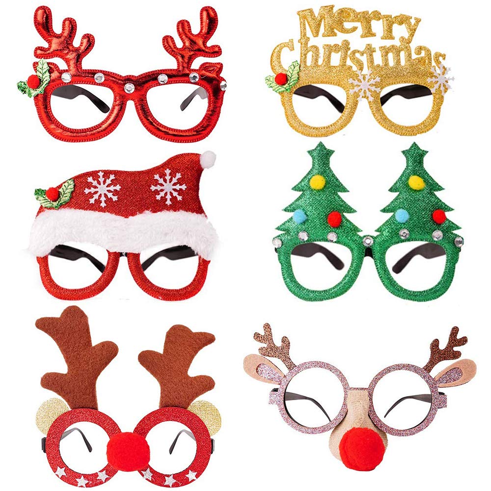 LOKIPA 6pcs Merry Christmas Party Gitter Glasses Frames Christmas Decoration Novelty Costume Fancy Dress Glasses Eyeglasses without Lenses for Kids and Adult