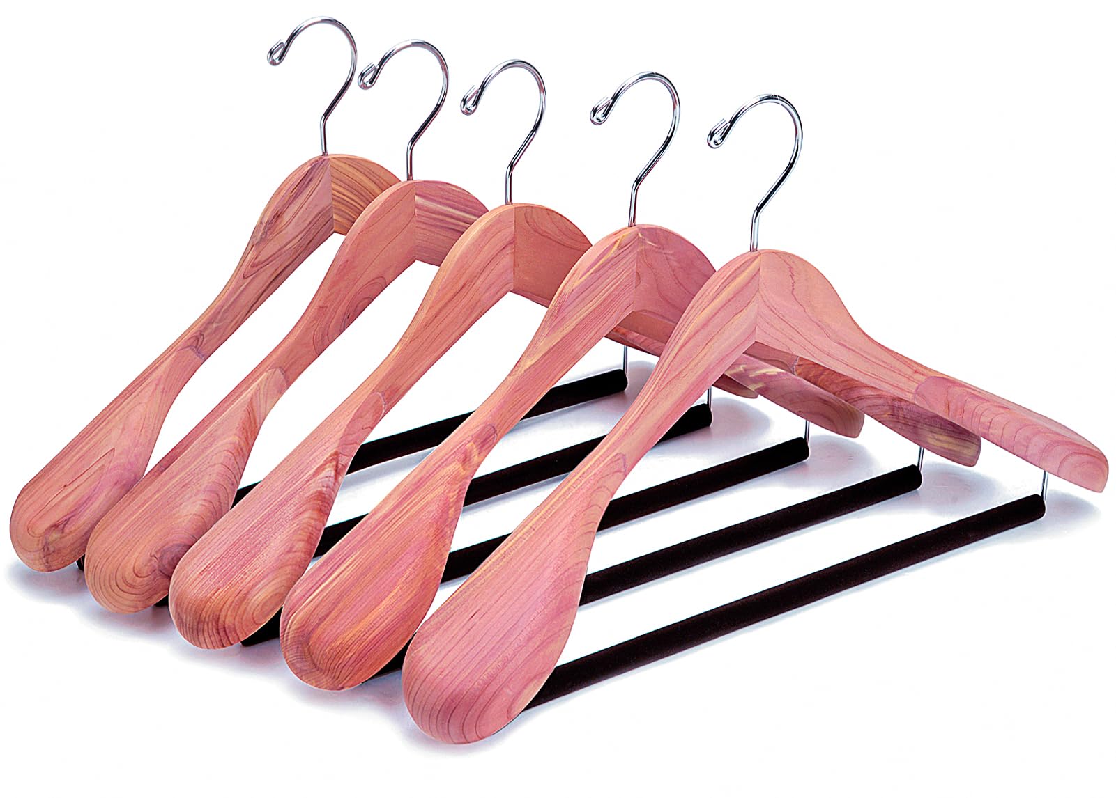 Amber Home 44.5cm Unpainted Natural Red Cedar Wood Suit Hangers 5pcs with Wide Shoulder(5.8cm), Heavy Duty Luxury Wooden Coat Hanger with Velvet Pants Bar, Smooth Clothes Hangers for Jacket Trousers