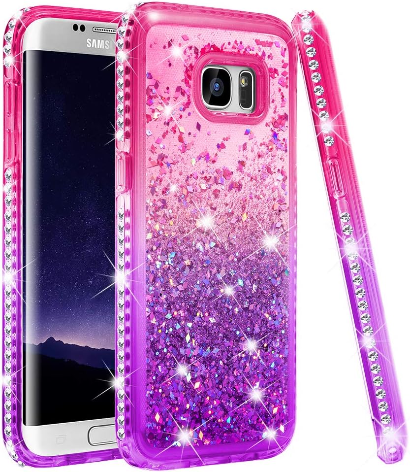 Ruky Galaxy S7 Edge Case, Galaxy S7 Edge Case for Women, Colorful Quicksand Series Flowing Liquid Floating Soft TPU Bling Diamond Girls Women Phone Case for Samsung Galaxy S7 Edge (Pink Purple)