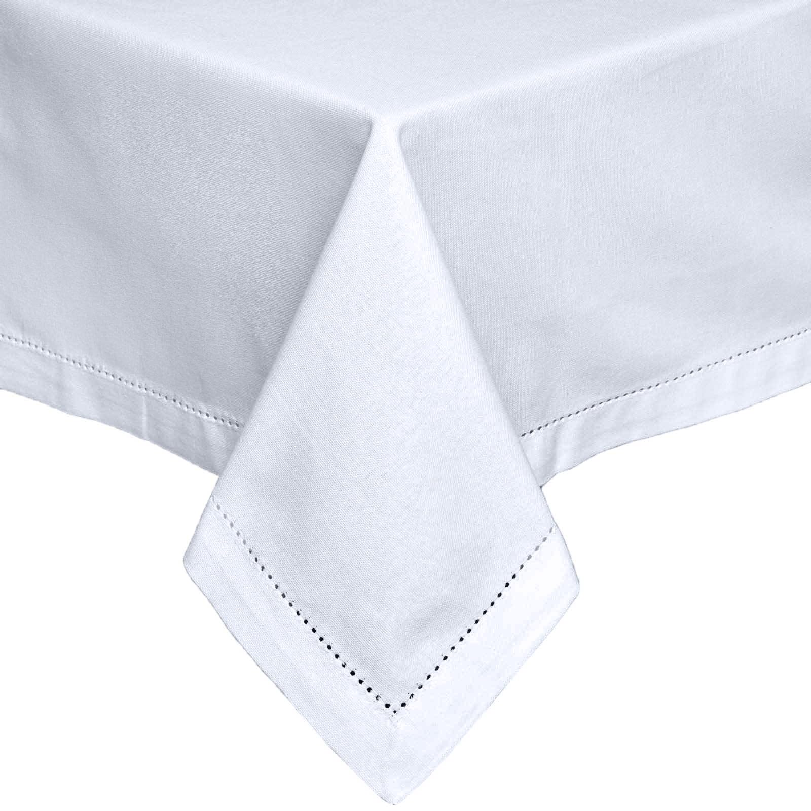 HOMESCAPES White Table Cloth, Plain Cotton Tablecloth, Square, Handcrafted & Durable Dining Table Cover with Hem Stitch, Hypoallergenic, Washable, 137 x 137cm — image 1
