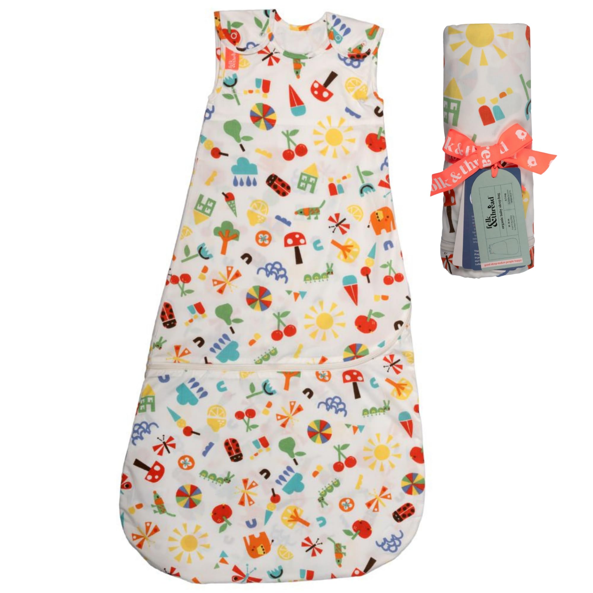 Folk & Thread Organic Baby Sleeping Bag 0.5 tog | Comfortable & Snuggly Baby Summer Sleeping Bag Thoughtfully Designed for a Peaceful Night's Sleep | Ideal for 24-27C Rooms | 18-36 Salcombe — image 1