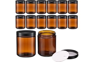YPTNIGINU 12 Pcs 8 oz Glass Jars with Lids, Clear Candle Jars with Black Lids Round Empty Candles Container Tins for Candle Making Storing Lotions Spice Powder Liquid Sample Makeup (Amber)