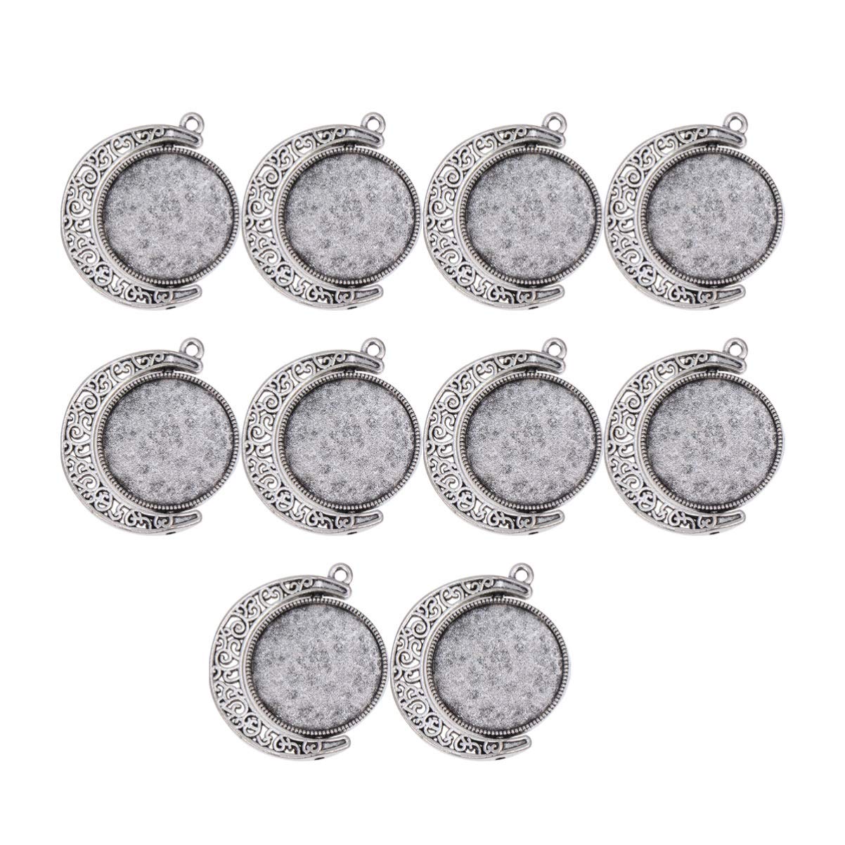 Artibetter Moon Shaped Pendant Trays 10 Pack Rotating Double-Sided Metal Bezel Settings for Diy Jewelry Making Necklace Bracelet Crafting Silver Findings
