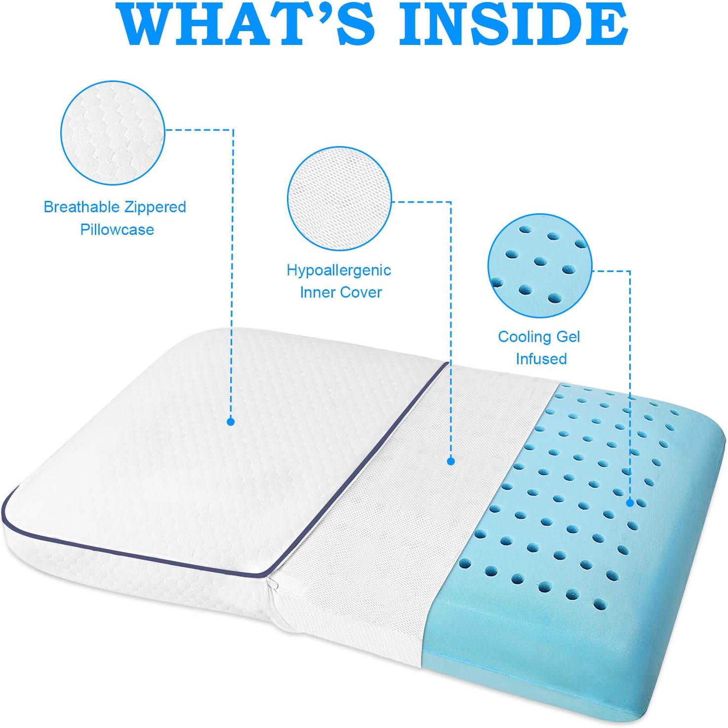 Memory Foam Pillow, Ventilated Pillow for for Side, Back and Stomach Sleep. Machine Washable Pillow Cover Standard Size Pillows for Sleeping: Kitchen & Dining