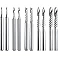 10Pcs 1/8" Shank CNC Router Bits, O-Flute Spiral End Mill Solid Carbide Milling Cutter| Cutting Diameter 1/1.5/2/2.5/3.175mm (O-Flute)