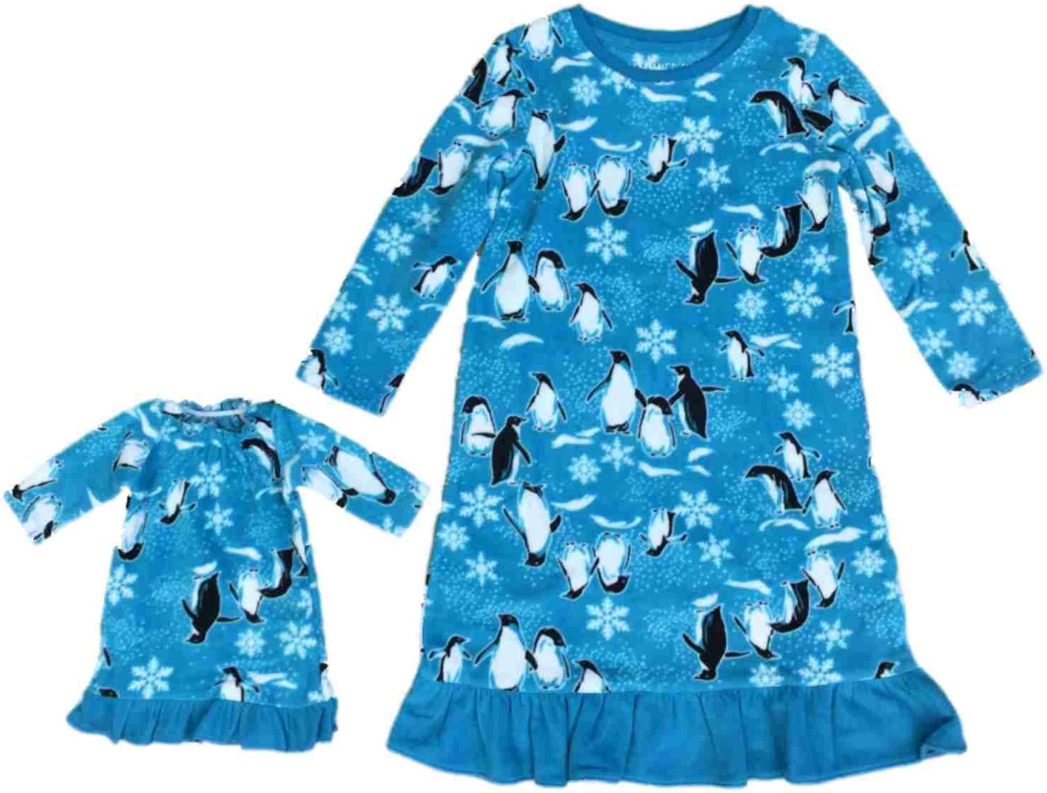 Jammies Toddler & Little Girls Blue Fleece Penguin Nightgown & Baby Doll Gown Set