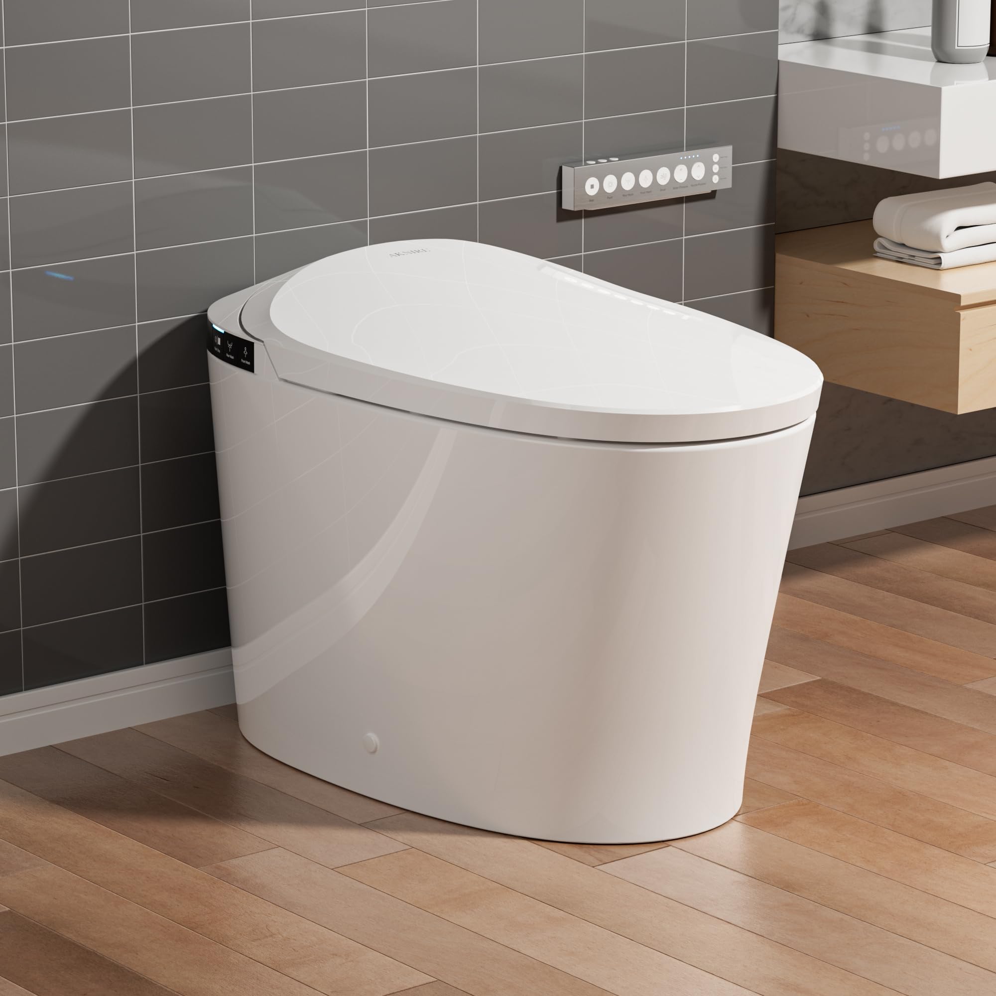 Photo 1 of ** USED DAMAGE MINOR ***** AKNIRL Smart Toilet with Bidet Built-in, Booster Pump Assisted, Powerful Auto Flush, Foot Sensor, Heated Seat, Warm Water, Night Light, Air Dryer, Deodorization, Bidet Toilet for Modern Bathroom