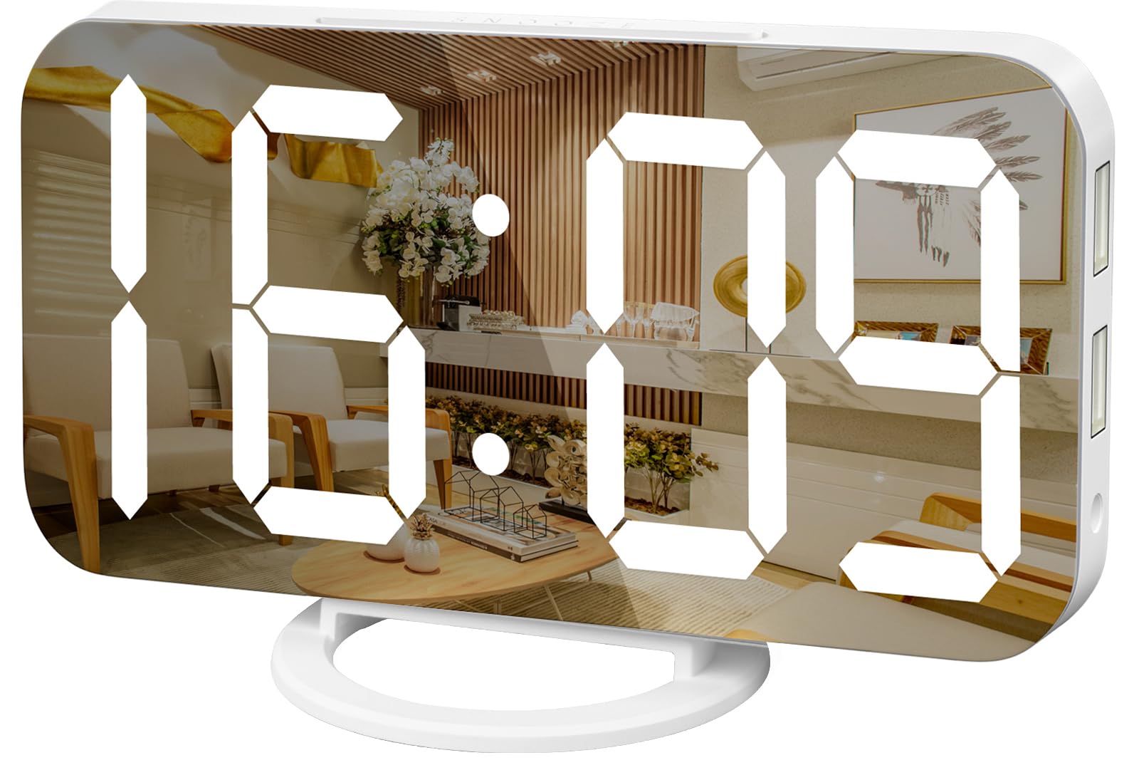 Photo 1 of **NO STAND**WulaWindy Digital Alarm Clock, Large Mirrored LED Display, with USB Charger, Snooze Function Dim Mode Wall Hanging Beside Desk Clock for Bedroom Room Decor