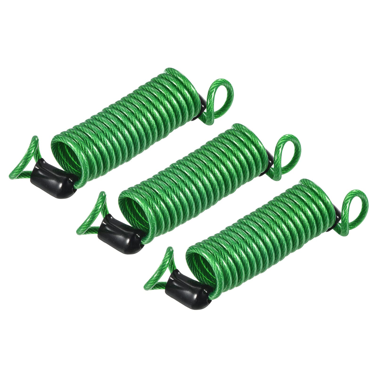 PATIKIL Security Steel Cable 2.5mm x 1m/3.28ft Coated Spring Luggage Lock Wire Rope with Double Loop Green 3 Pack