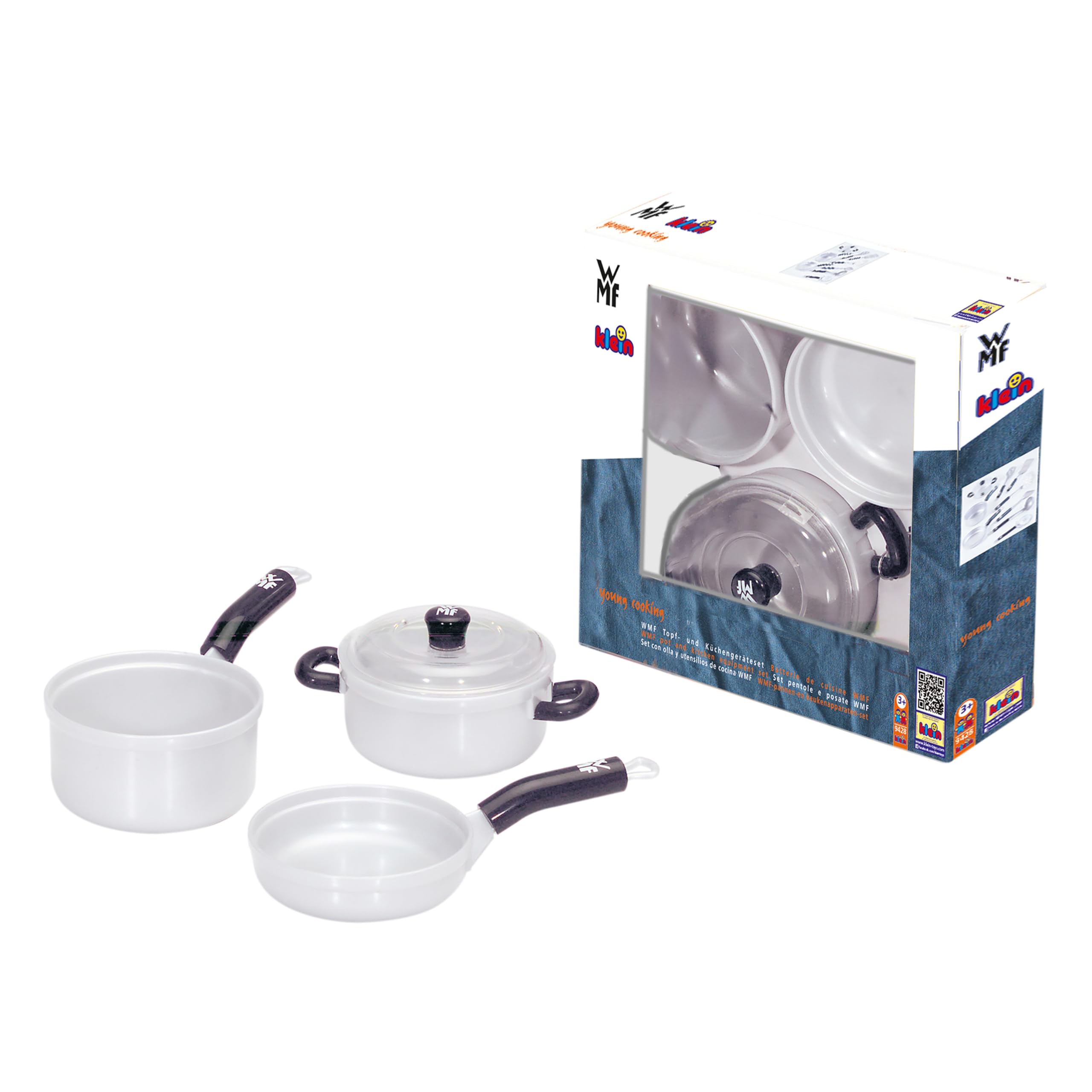 Theo Klein 9435 WMF 3-Piece pot and kitchen utensil set I ideal-quality cookware and children's kitchen accessories I Toys for children aged 3 and over