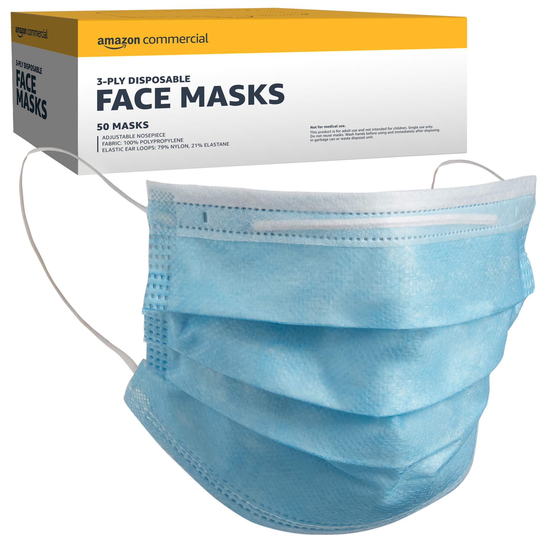 AmazonCommercial 3 ply Disposable Face Masks 50 per Pack 1 Pack 1 pa | amzdealz