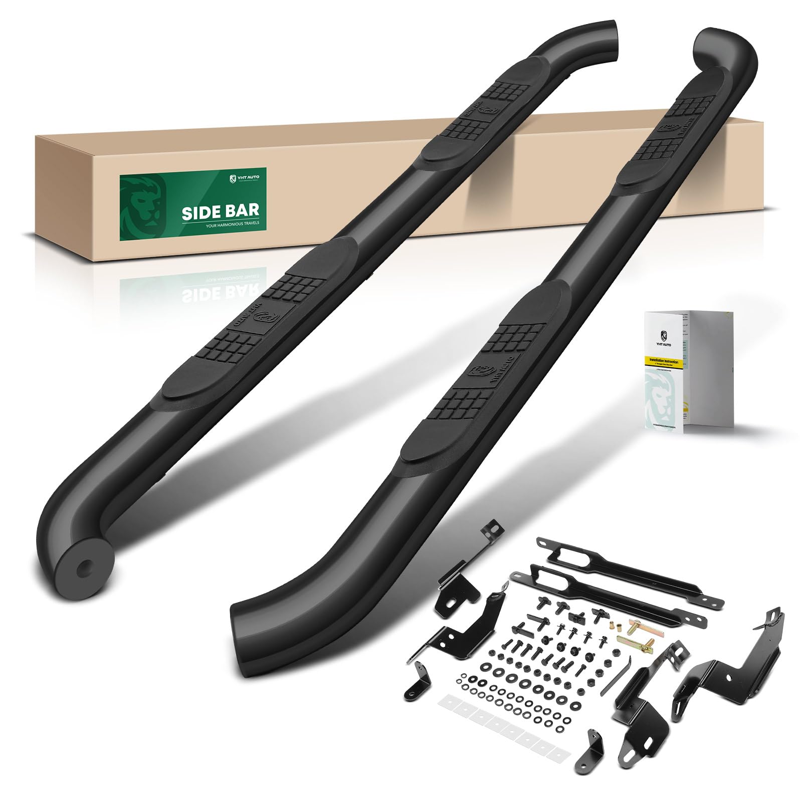 Photo 1 of ****UNKNOWN SIZE****YHTAUTO  Running Boards Side Steps Round Carbon Steel Black Powder, Cab Side Step Rails Off-Road Exterior Accessories, Set of 2