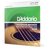 D'Addario EJ18 Phosphor Bronze Acoustic Guitar Strings, Heavy 14-59 Set | Phosphor bronze acoustic guitar strings offer warm, bright, balanced tone, reliable intonation, durable feel and playability.