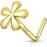 MeIighting Solid Gold Flower Nose Stud 20G Gold Nose Ring L Shaped 14K Solid Gold Nose Piercing Jewelry for Women Real Gold Nose Screw for Women