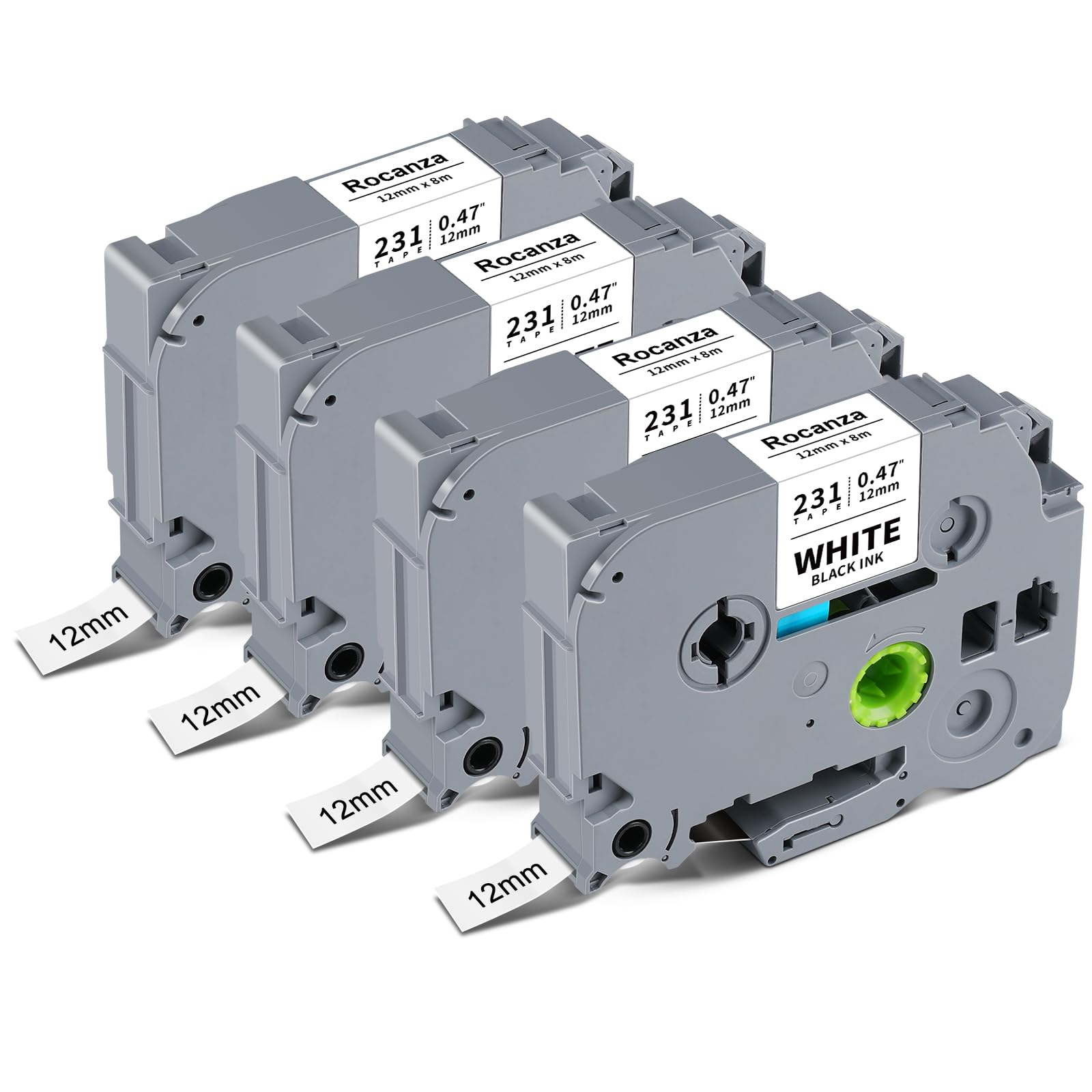 Photo 1 of 12mm 0.47 Laminated Black on White TZe TZ Tape TZe-231 TZe231 Replace for Brother Label Maker Tape Compatible with Brother P Touch PT-D210 D220 H110 D410 P710BT H111 1070 1880 1890, 4-Pack