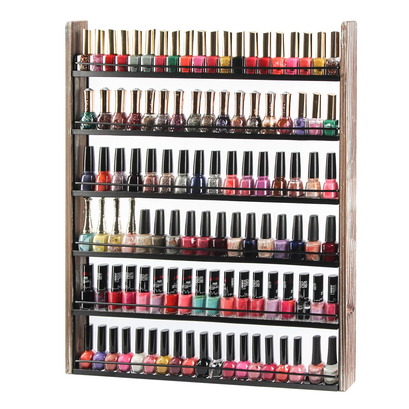 j jackcube design rustic wood nail polish organizer with 6 tier shelves 100 bottles wall mount display rack makeup bottles holder storage for nail salon bedroom dress room - mk528a ( bend from bottom shown in pictures)