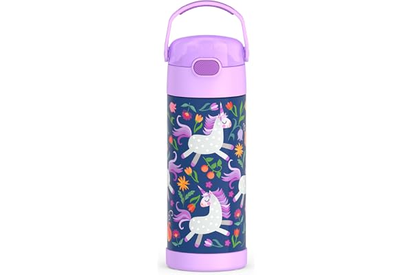THERMOS FUNTAINER 14 Ounce Stainless Steel Vacuum Insulated Bottle, Unicorn Blooms