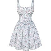 Scarlet Darkness Floral Corset Dress for Women 2026 Summer Sundress Lace Up Mini Milkmaid Dresses with Pockets