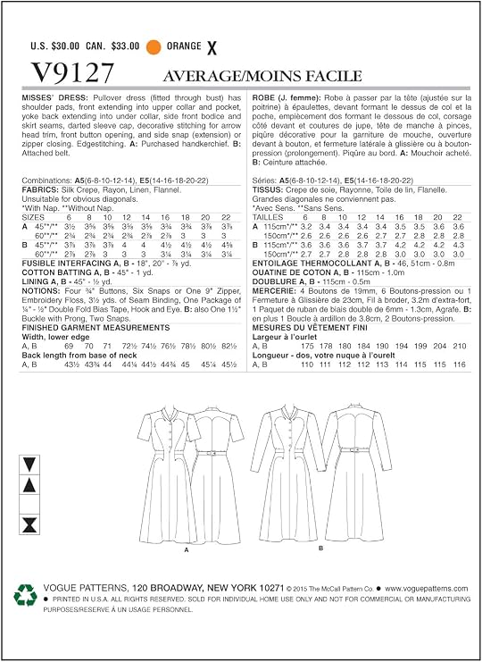 Amazon Co Jp Vogue Patterns ヴィンテージ 1930年代 デザイン プルオーバー ワンピースドレスとベルトの型紙セット サイズ Us6 8 10 12 14 9127 ホーム キッチン