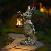 zuzuzen Rabbit Garden Statues with Solar Lantern Bunny Outdoor Resin Sculpture for Patio Yard Lawn Decorations Gifts for Mother’s Day Housewarming Easter