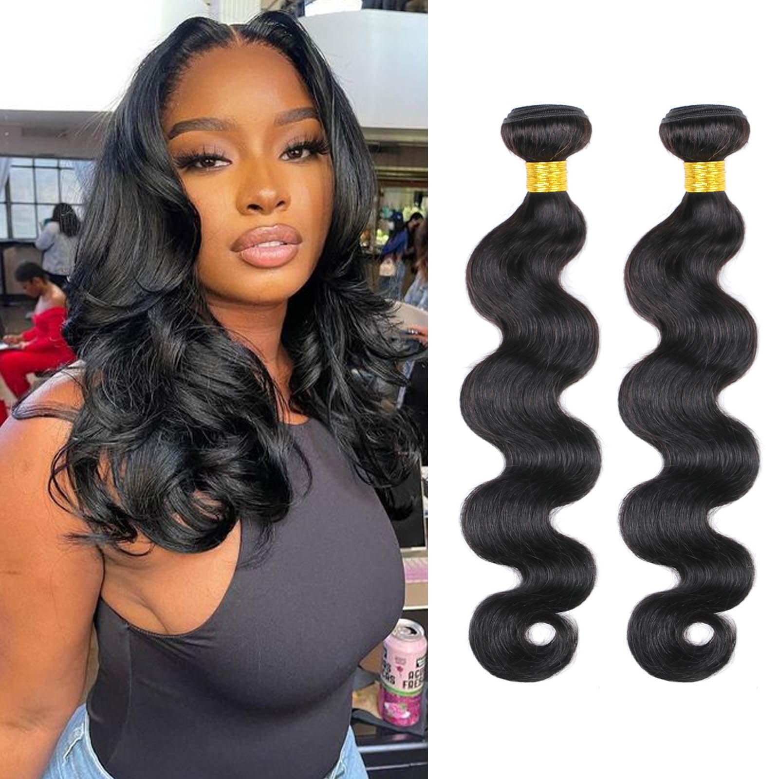 DaiMer Body Wave 2 Bundles Human Hair Brazilian Hair 1 Bundles Human Hair for Black Women 14 16 Inch 12A Grade 100% Unprocessed Body Wave Human Hair Bundles Hair Extensions Natural Color