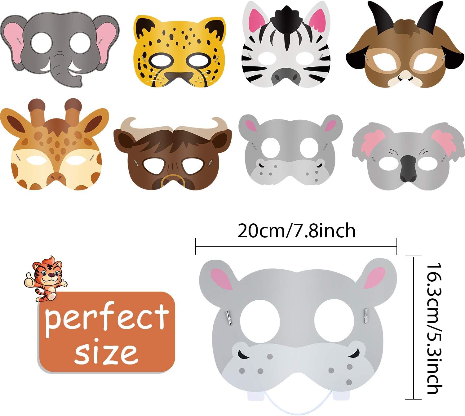 Blulu Safari Animal Masks for Kids Jungle Zoo Animals Cartoon Masks for Woodland Animal Theme Birthday Party Decorations - Image 3
