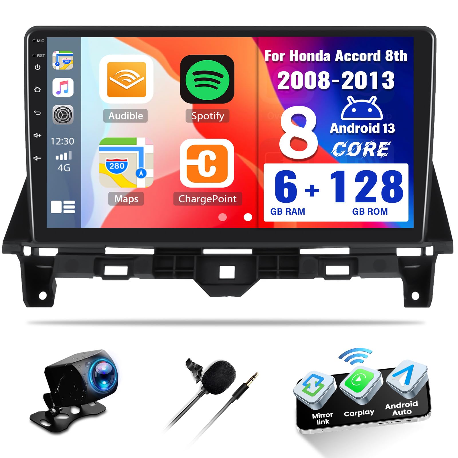 Photo 1 of SIXWIN 8 Core 6G+128G Android Car Stereo for Honda Accord 8th 2008-2013 10.1 Inch Touch Screen with Wireless CarPlay Android Auto Bluetooth GPS Navigation HiFi WiFi 59UI Weather Forecast