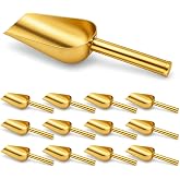 BOHUIZ 12Pcs 5 oz Gold Stainless Steel Ice Scoop for Ice Maker Freezer Bar | Mini Candy Scoop Small Food Scoops for Kitchen Wedding Buffet Party Beach Shovel Dog Cat Food