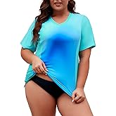 Tournesol Women's Plus Size Rash Guard UV Sun Protection Swim Shirts Short Sleeve Swimwear Swimsuit Tops