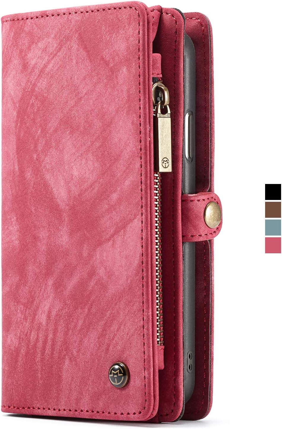 For Iphone XS MAX Leather Wallet Magnetic Detachable Phone Case with Card Slots Folio Flip Cover, Red
