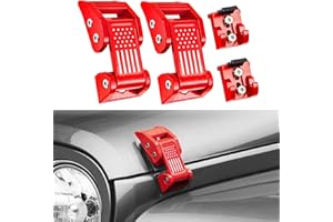 STANVEE Aluminum Hood Latches, Hood Catch Kit Compatible with Jeep Wrangler JK JKU 2007-2018 & Jeep Wrangler JL JLU Gladiator JT 2007-2021, No Drilling Required (red)