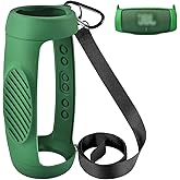 Silicone Case Cover for JBL Charge 5 Waterproof Portable Bluetooth Speaker, Travel Carrying Protective Gel Soft Skin, Waterproof Rubber Pouch with Shoulder Strap and Carabiner - Green