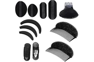 PMELCXD Bump It Up Volume Hair Base 12 Pieces Set - Sponge Styling Insert Braid Tool, Comb Clip Bun Pad Accessories for Women