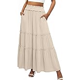 ANRABESS Womens Maxi Skirt Flowy Swing Ruffle Tiered Elastic High Waist Long Skirts 2026 Summer Casual Beach Vacation Clothes
