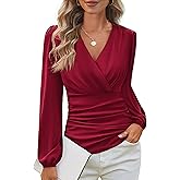 GRACE KARIN Long Sleeve Blouses for Women Dressy Casual, Wrap Tops Work Shirts, 2026 Spring Business Outfits