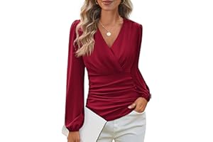 GRACE KARIN Long Sleeve Blouses for Women Dressy Casual, Wrap Tops Work Shirts, 2025 Fall Business Outfits