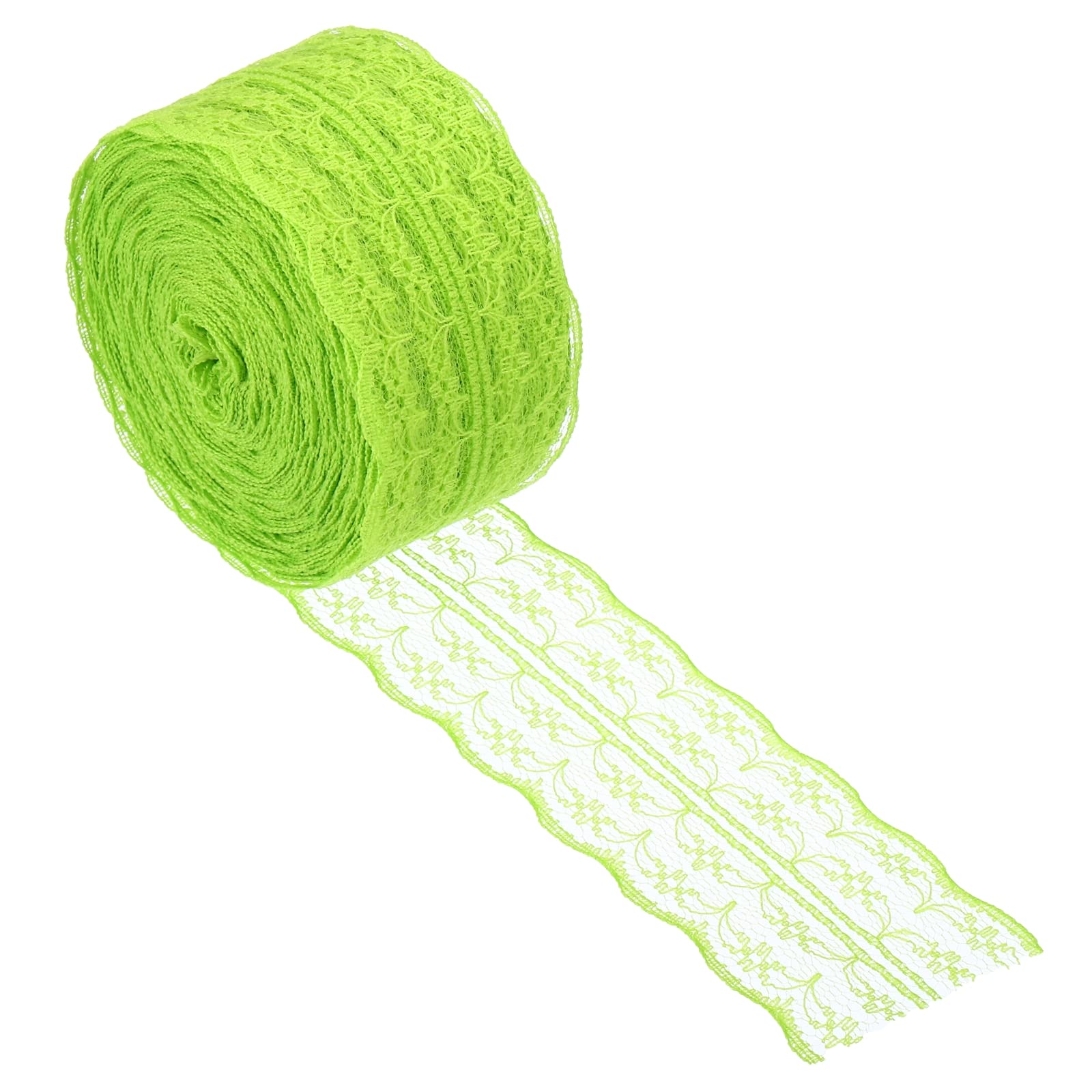 PATIKIL 1.8 Inch x 25 Yards Lace Trim Ribbon, Non-Stretch Lace Sewing Roll Gift Package Floral Wrapping for Party Home Decoration Dress Craft, Yellow Green